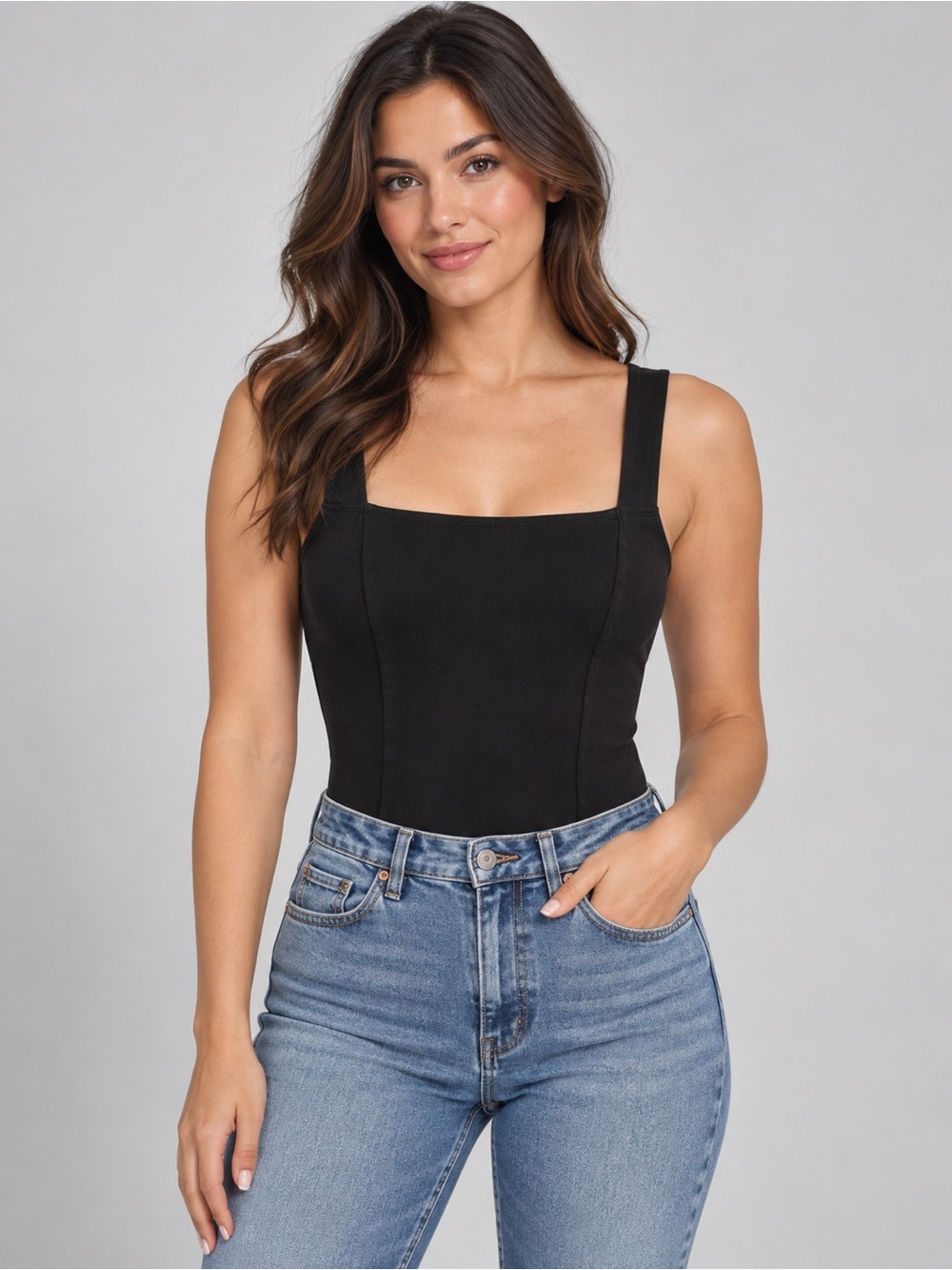 Amuse society Black Square-Neck Bodysuit